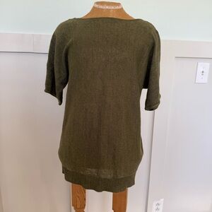 Talbots Brand NEW 3/4 Sleeve Linen Sweater Top Women’s Medium Petite Olive Green